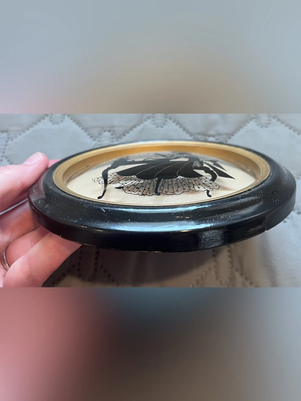 Vintage Reverse Painted Silhouette Pair – Convex Bubble Glass Wall Art Set